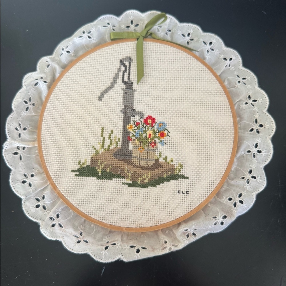 Vintage Needlepoint Floral Lace Wall Art
